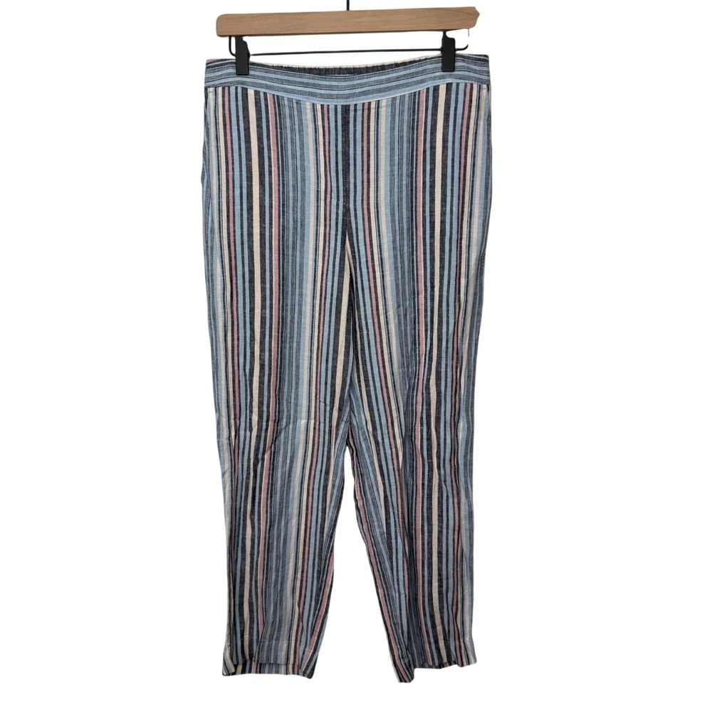 Chico's Women's Linen Blend Pants Striped Elastic Waist Casual Comfy Size Small